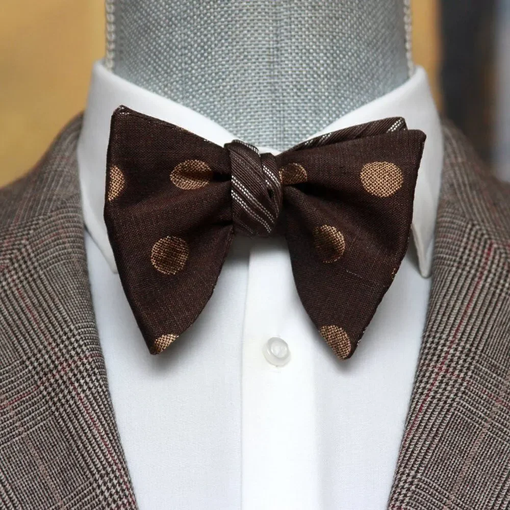 Men's Self-tied Bow Tie 100%Silk Big Butterfly Reversible‎ S666 Brown